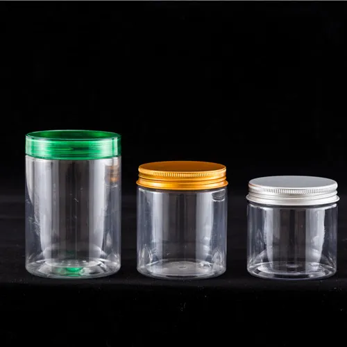 Transparent dry food fruit PET plastic jar with Aluminum Lid or Plastic Lid