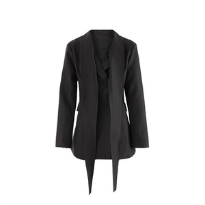 패션 신상 디자인 롱 리본 크로스 칼라 타이트 코트 하이웨이스트 슬림 숏 블레이저 여성용 - Product Image 5