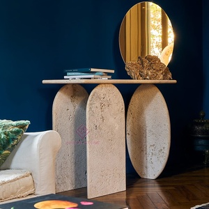 Bàn điều khiển travertine sang trọng cho sảnh khách sạn lối vào khu nghỉ mát cao cấp đồ nội thất thương mại bàn tiếp tân bằng đá tự nhiên - Product Image 1