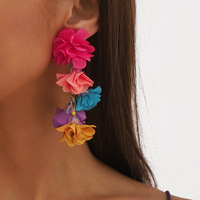 Européen Américain Ethnique Coloré Tissu Fleur Gland Boucles D'oreilles Exagéré Bohème Papillon Forme Classique Vacances pour Cadeau