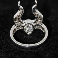 Bague en argent sterling 925 avec moissanite taille poire, motif bois de cerf, filigrane vintage, creuse et sculptée, style gothique, pour femme