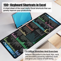 Tapis de Souris XXL Étendu avec Raccourcis Excel, Tapis de Clavier de Bureau PC Antidérapant, Bords Cousus, Lavable
