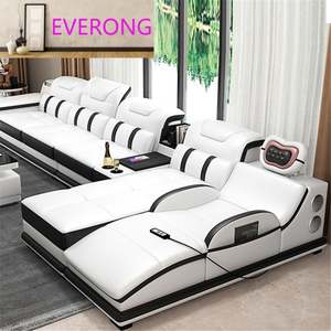 Canapé d'angle multifonctionnel en cuir, design moderne et simple, pour salon, avec fonction massage, facile d'entretien, idéal pour appartement, disponible en plusieurs tailles - Product Image 4