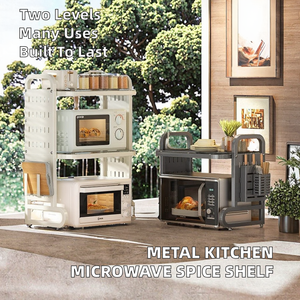 Moderno Estante Metálico de Dos Niveles para Microondas de Cocina, Multifuncional para Almacenamiento de Especias, Ideal para Cafeterías y Panaderías - Product Image 6
