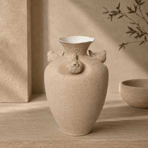 Vaso in Ceramica Beige Sabbia con Decorazione di Uccello in Rilievo, Vaso Decorativo Texturizzato <span class=keywords><strong>per</strong></span> Soggiorno e Arredamento Casa - Product Image 4