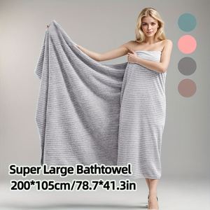 Ensemble de serviettes de bain grandes et épaisses en microfibre ultra-fine, 105*200cm, en polaire corail, à rayures imprimées, séchage rapide, douces, tissées, pour la maison et la plage - Product Image 2
