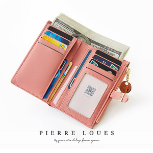 กระเป๋าสตางค์ใบสั้นสำหรับผู้หญิง Pierre Loues สีชมพู ป้องกัน RFID ใช้งานได้หลากหลาย เหมาะสำหรับใช้ในชีวิตประจำวัน - Product Image 1