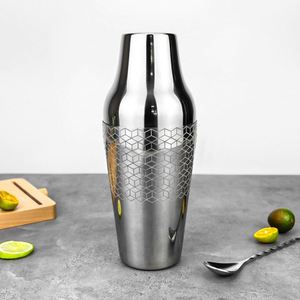 Custom Engraved Pattern 600ml Oversize <b>Top</b> 2-Piece French Shaker Stainless Steel Martini Drinks Mixer Parisian Cocktail Shaker - Product Image 1
