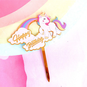 Hot New Acrylic Cake Topper Colorful Cartoon Unicorn Design para la graduación Feliz cumpleaños-Top Cake Decor Proveedor - Product Image 1