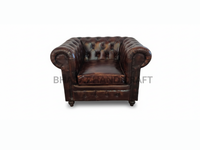 Canapé Chesterfield en cuir une place avec rembourrage classique à boutons profonds, design élégant, coussins confortables, robuste