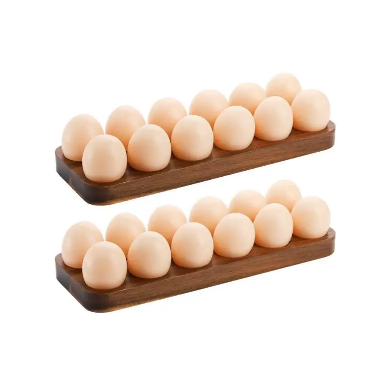 工場卸売素朴な木製卵ホルダートレイスタッカブル12グリッド木製卵ディスプレイトレイ
