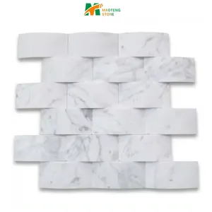 Mosaik marmer putih kualitas tinggi Tiongkok asah 3D dinding dapat diredupkan mosaik ubin marmer alami ubin mosaik putih 3D