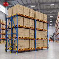 Système de rayonnage à palettes industriel robuste bleu et orange, protections de colonnes pour entrepôts, achat en gros pour l'industrie