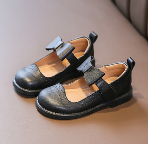 Zapatos Escolares para Niños al por Mayor, Zapatos Planos de Cuero Genuino con Lazo Negro - Product Image 4