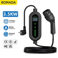 Pengisi Daya EV Portabel IEC 62196 Tipe 2 16A 3.5KW IP54 Tahan Air untuk Penggunaan di Rumah Pengisian Mobil Listrik Kabel 5M