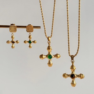 Conjunto de Joyería para Pareja Dazan 2023, Collar y Aretes con Cruz Egipcia Vintage, Chapado en Oro de 18k, Acero Inoxidable Antideslustre - Product Image 1