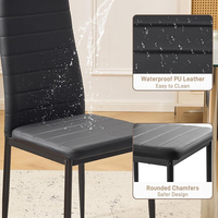 Chaise de salle à manger en similicuir noir, dossier haut avec surpiqûres verticales, pieds en métal, chaise d'appoint rembourrée pour cuisine, restaurant, café