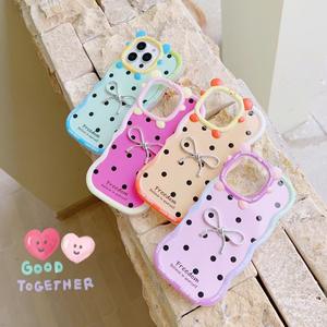 Lait blanc fille coeur à pois arc nouveau Style Internet célébrité pour <span class=keywords><strong>iPhone</strong></span> 16 15 <span class=keywords><strong>Pro</strong></span> Max 14 antichute support coque de téléphone - Product Image 4