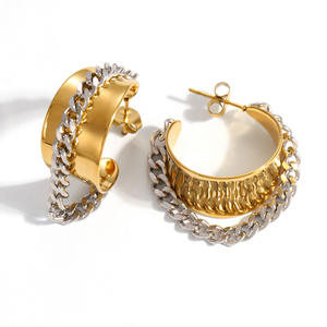 Pendientes de aro en forma de C, chapados en oro de 18k, de acero inoxidable, con diseño geométrico, para mujer, joyería de moda. - Product Image 5