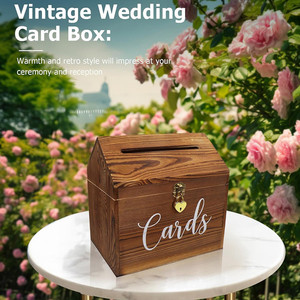 Brown Color Pine Wood Wedding <b>Card</b> Box <b>Gift</b> <b>Cards</b> with Heart Lock Receiving Box Party Graduation Bridal Baby Showers <b>Money</b> Box - Product Image 2