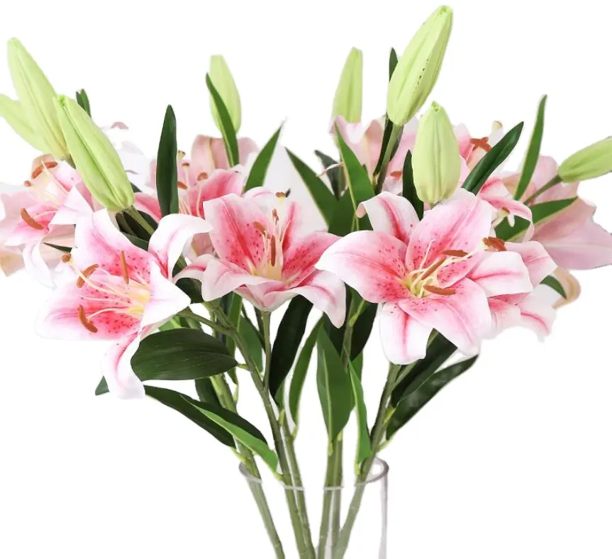 ดอกไม้ประดิษฐ์ PU ลิลลี่สามหัวตกแต่งงานแต่งงานดอกไม้ Calla ลิลลี่