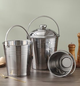 Chất Lượng Cao <span class=keywords><strong>18Cm</strong></span> Đường Kính Thép Không Gỉ Kim Loại Xô Đá Bia Xô Với Nắp Và Xử Lý - Product Image 4