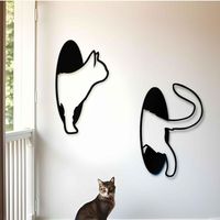Décoration murale en fer forgé noir, motif chat de dessin animé personnalisé, artisanat en fonte, ornement suspendu pour chambre et bureau, design chat sur rideaux