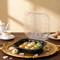 Boîtes alimentaires jetables 9x9 à charnière pour micro-ondes, emballages de repas, assiettes à emporter avec couvercle pour la restauration rapide