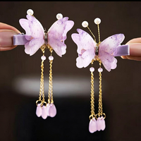 Pince à cheveux bec de canard pour filles, avec pendentif papillon à ailes simulées, perles et pompon, accessoire capillaire