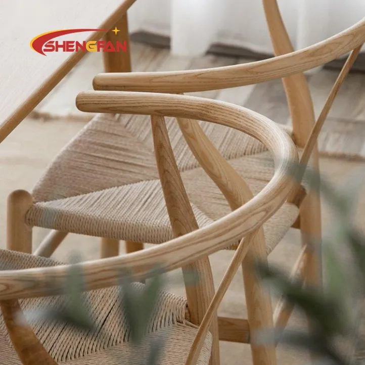 新しいデザイン無垢材の椅子天然籐木製の椅子家の家具生木色ヴィンテージウィッシュボーンチェア