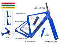 Cadre de vélo de gravier en carbone MEINIER T1000, compatible avec des pneus jusqu'à 700Cx57C, frein à disque, passage des câbles interne, cadre de cyclocross avec boîte à outils
