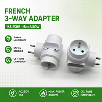 Adaptador de Corriente Francés en Forma de T, Elegante, de 3 Vías, con 2 Tomas Tipo E y Enchufe Europeo para Encimeras de Baño