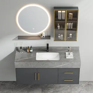Artifical Stone Bathroom Vanity LED Mirror Customized Plywood Sintered Stone Counter Top Bathroom Cabinet DG2012