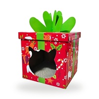 Boîte cadeau de Noël en gros pour chat, en carton, avec ruban vert et motif imprimé, pour chats d'intérieur, approvisionnement direct usine