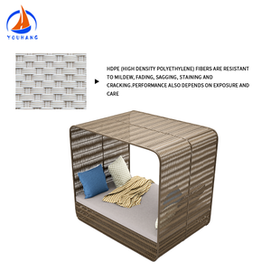 Lit de repos en rotin Canapé de <span class=keywords><strong>piscine</strong></span> Cône Lit de soleil Chaise longue à baldaquin Luxe Grands lits de soleil ronds en rotin et osier Bon marché - Product Image 3