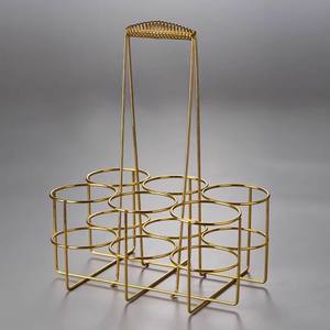 Plateau à bière en or rose pour 6 bouteilles, support en fil de fer, pour service de boissons en zone de restauration, hôtel, style simple, poignée en fil de fer - Product Image 1