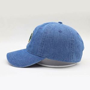 Wholesale Custom High Quality 6 Panel Blue Denim Washed Embroidery Logo Baseball Cap,Leather Strap Luxury Ripped Women Dad <b>Hat</b> - Product Image 3