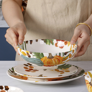 Piatto Fondo in Ceramica Personalizzabile da 8 Pollici, Stile Americano con Motivo Vegetale Ecologico, per Riunioni Familiari, Matrimoni e Feste - Product Image 2