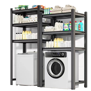 Étagère de rangement multifonctionnelle flexible pour machine à laver avec étagère supérieure rabattable, design moderne sur pied pour salle de bain - Product Image 1
