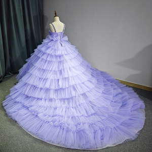 Robes de Quinceañera en tulle superposé violet clair avec volants, dos corset, robe de mariée grande taille Dy5717-1 - Product Image 4