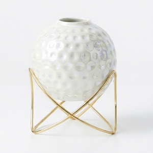 Portavelas Decorativo de Cerámica Blanca con Forma de Pelota de Golf, con Base de Metal, para Decoración del Hogar, Bodas y Fiestas, Jarrones de Tamaño Personalizado - Product Image 1