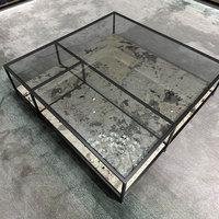 Mesa de Centro Neoclásica para Villa con Patas de Acero Inoxidable, Mesa de Café con Chapa de Ébano para Sala de Estar