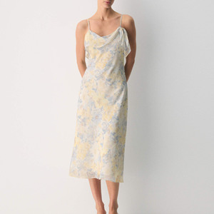 Vestido Midi de Gasa con Estampado Floral Acuarela para Mujer, Cuello Drapeado, Tirantes Finos, Elegante y Fluido para Vacaciones y Fiestas - Product Image 2