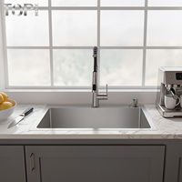 Évier de cuisine moderne fait main de 33 pouces à montage par le haut, en acier inoxydable T304, cuve unique profonde, surface brossée, facile à nettoyer pour la maison