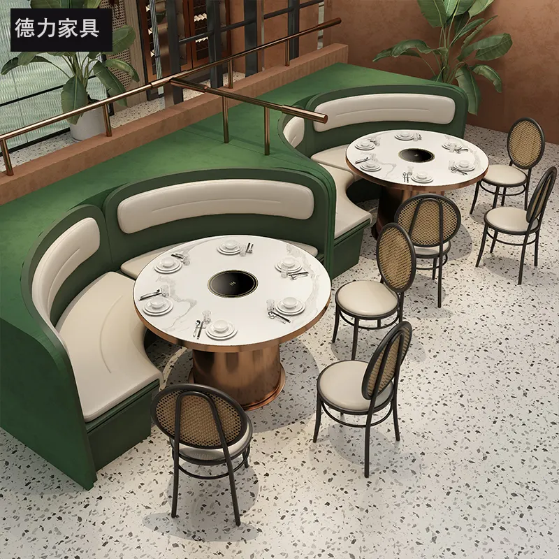Disesuaikan restoran Booth Set tempat duduk marmer atas POT panas BBQ meja makan dan kursi Sofa untuk Cafe Coffee Shop