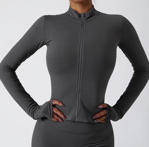 Veste de yoga active pour femmes Lanyu, manches longues, haut de sport, fermeture éclair intégrale, respirante, trou pour le pouce, fabrication durable, grande taille - Product Image 5