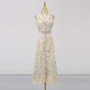 Monet Nénuphar Peinture à l'huile Couleur Ceinture sans manches Robes longues 2025 Nouvelle robe d'été creuse en dentelle Femme - Product Image 2