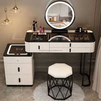 Ensemble de coiffeuse pour chambre à coucher de style moderne Table de maquillage en or blanc avec chaise miroir Commode avec table de chevet intelligente