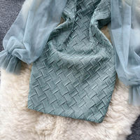 Robe midi élégante à manches lanternes en maille transparente, style halter, moulante, pour les soirées printemps-été et les vacances