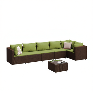 Conjunto de Muebles de Jardín de Ratán Marrón con Estructura de Acero con Recubrimiento en Polvo, Diseño Contemporáneo para 6 Personas - Product Image 1